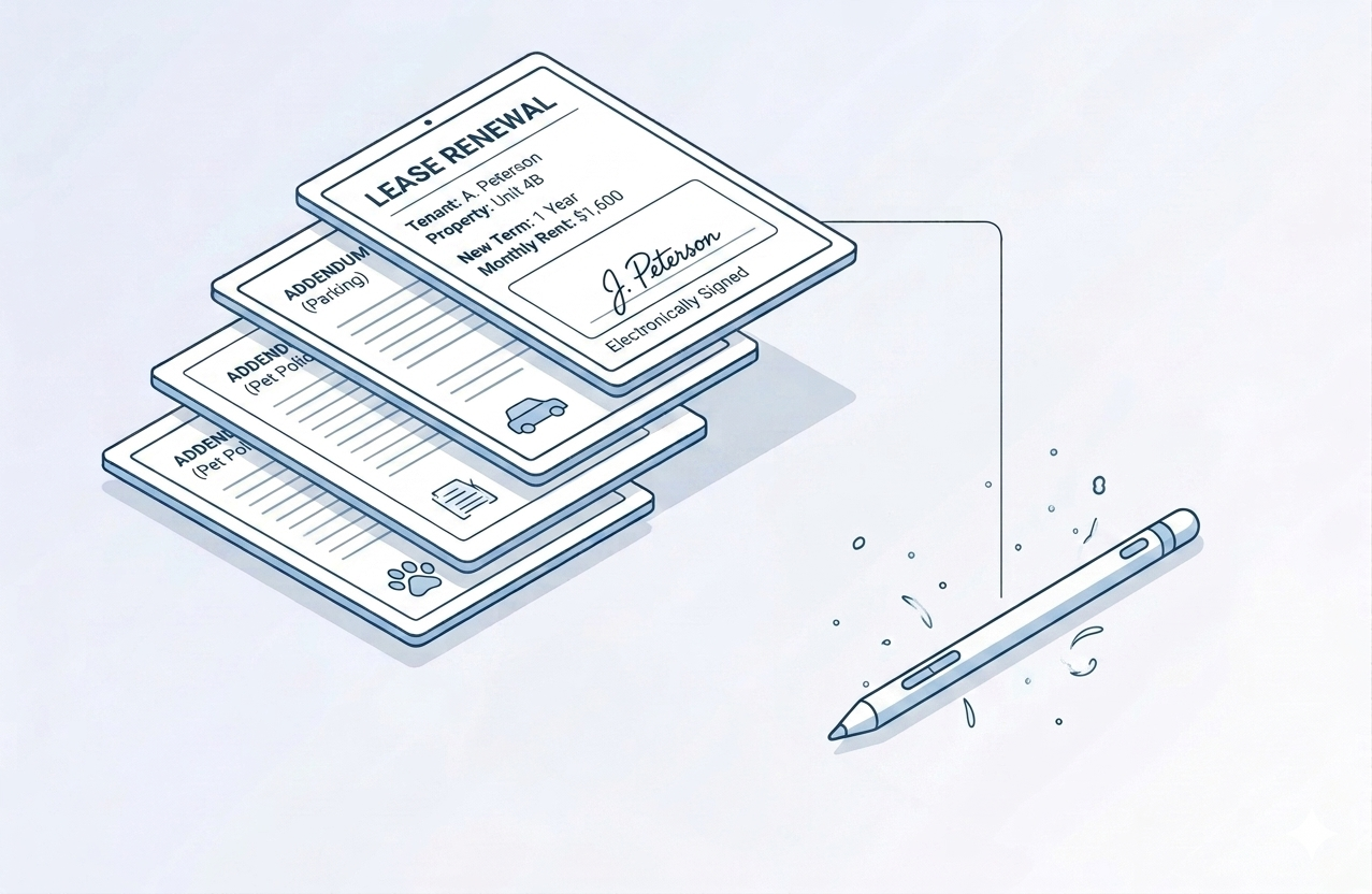 Property manager reviewing lease documents